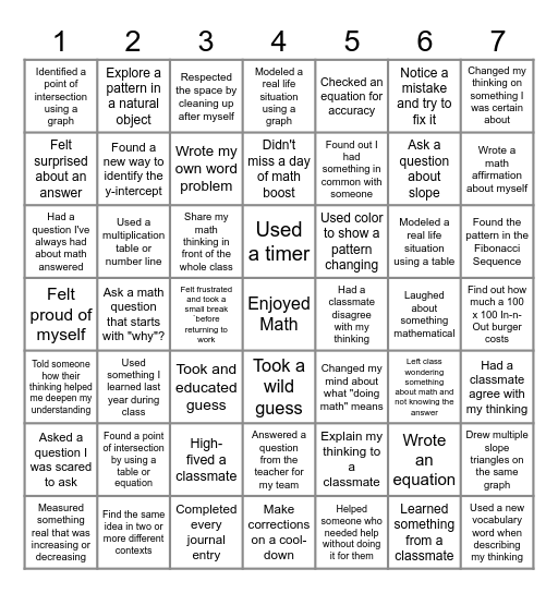 Math Boost Bingo Card