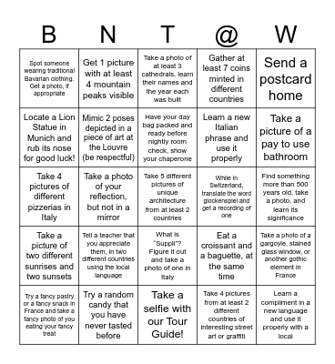 We Made it to Europe! Bingo Card