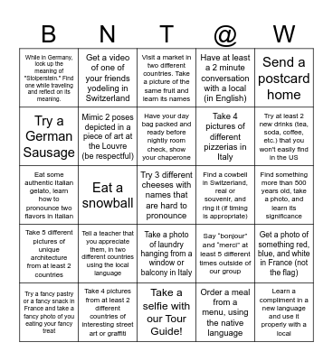 We Made it to Europe! Bingo Card