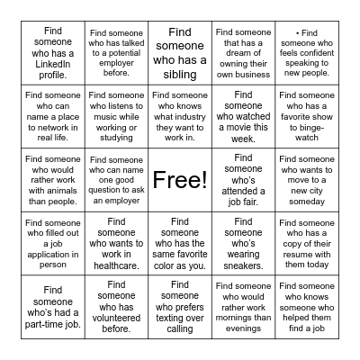 Activity 2: Networking Bingo Card