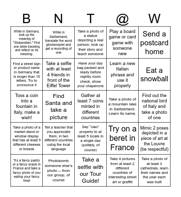 We Made it to Europe! Bingo Card