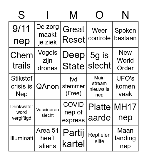 Noom's Complot Bingo Card
