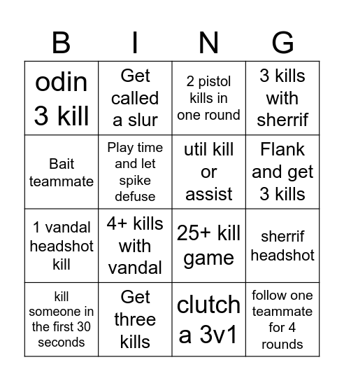Valorant bingo Card