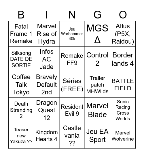 SUMMER GAME FEST Bingo Card