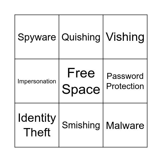 Online Scams Bingo Card