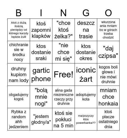 góry sowie Bingo Card