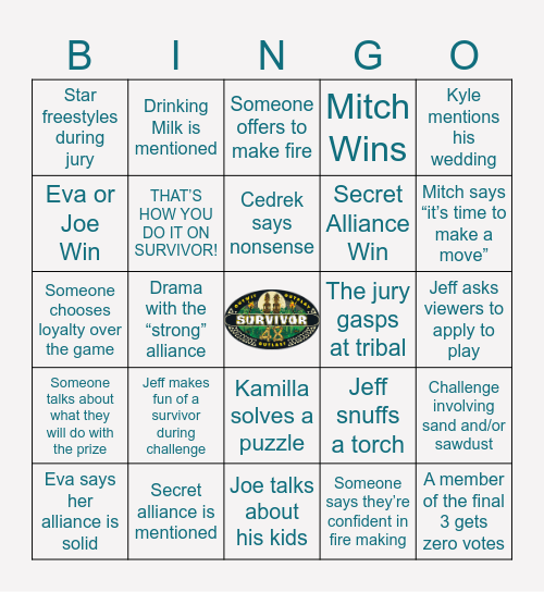 Survivor Season 48 Finale Bingo Card