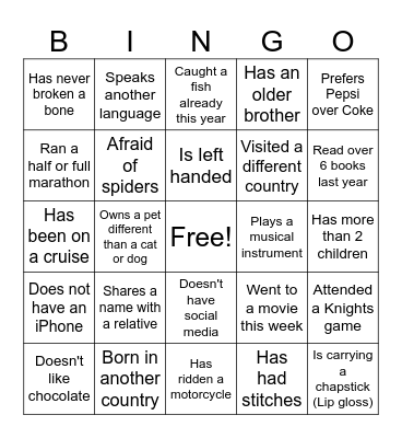 Icebreaker Bingo Card