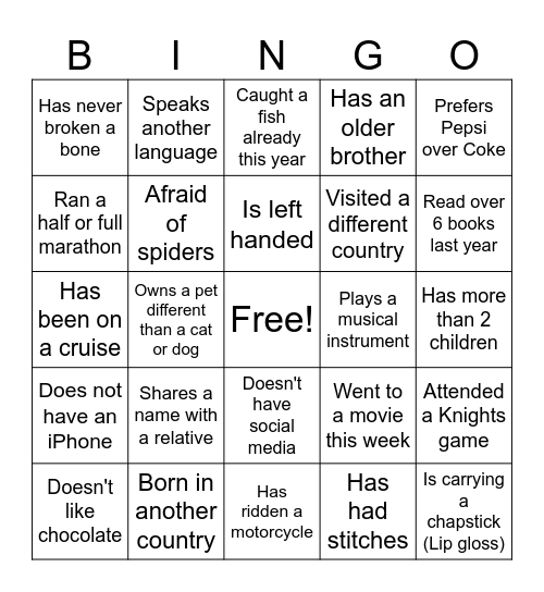 Icebreaker Bingo Card