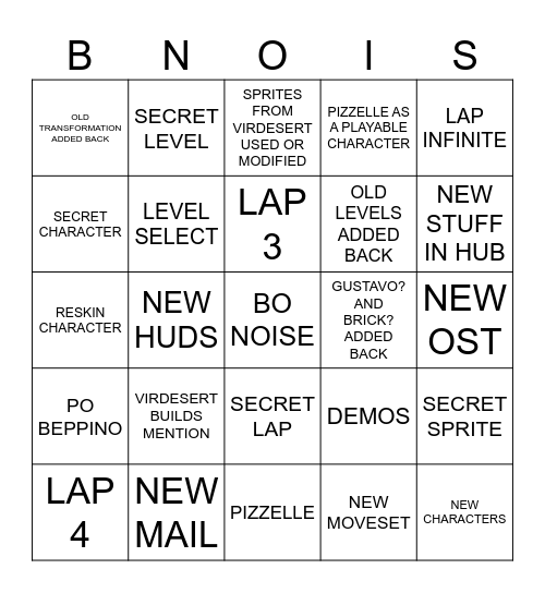 SUPER BO NOISE DELUXE BINGO Card