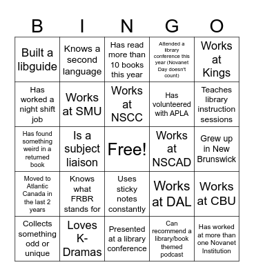 Novanet Day Bingo Card