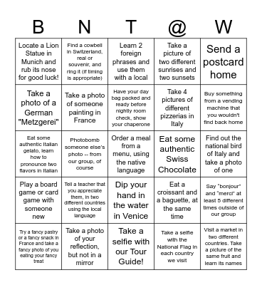 We Made it to Europe! Bingo Card