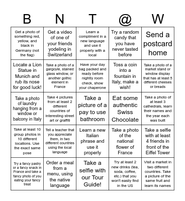 We Made it to Europe! Bingo Card