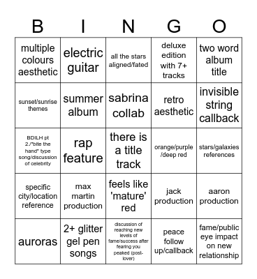 TS12 Bingo Card