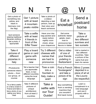 We Made it to Europe! Bingo Card