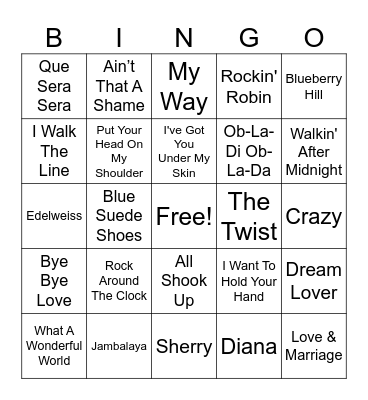 Musical Favourites Bingo Card
