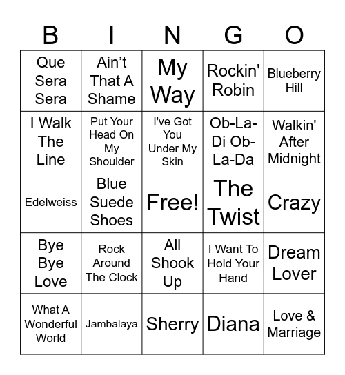 Musical Favourites Bingo Card