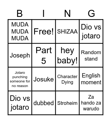 Jojo's Bingo Card