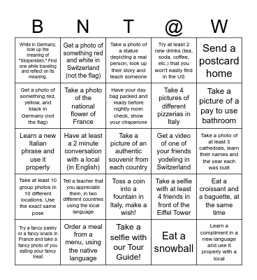 We Made it to Europe! Bingo Card
