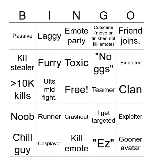Heroes battlegrounds Bingo Card