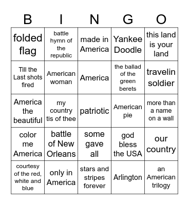 patriotic Bingo Card
