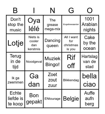 Muziek Bingo Card
