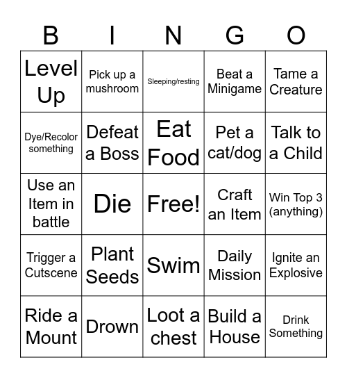 All Games Blackout Bingo Card