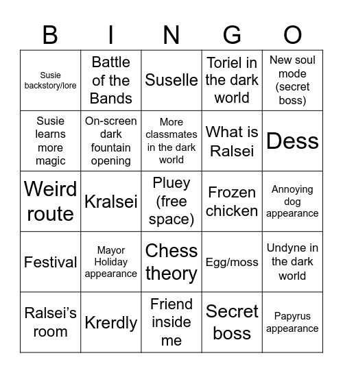 DELTARUNE chapter 3/4!!! Bingo Card