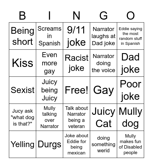 The boys Bingo Card