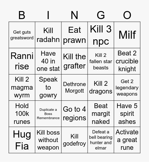 Elden Ring Bingo Card
