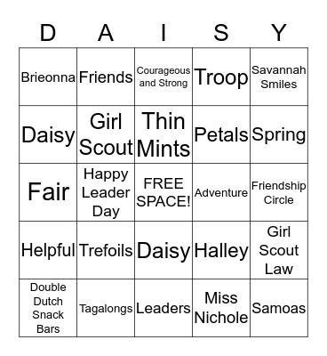 DAISY BINGO Card