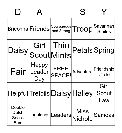 DAISY BINGO Card