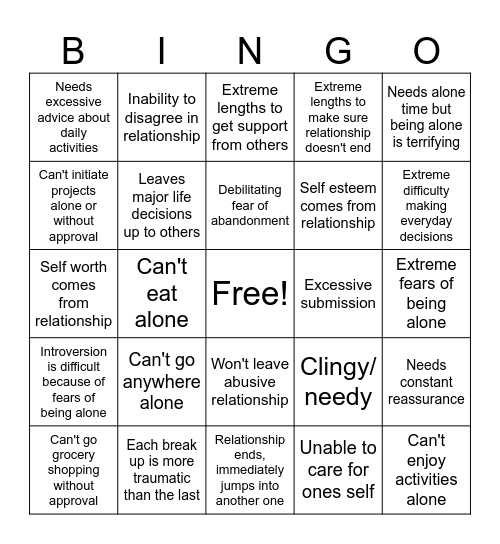 DPD Bingo Card