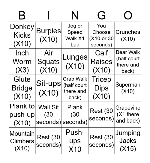 Active Bingo! Bingo Card
