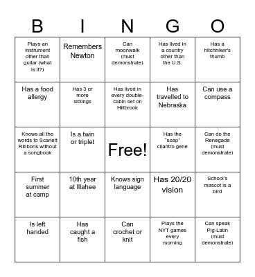 Get to Know You Bingo Card