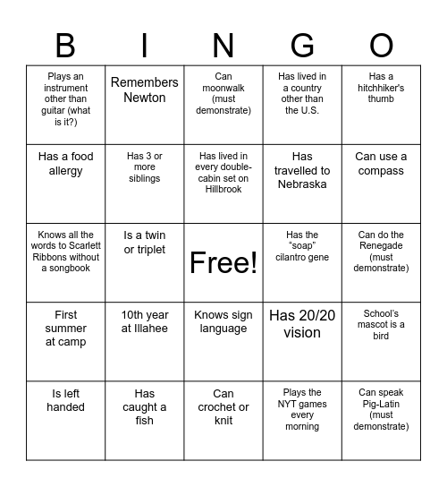 Get to Know You Bingo Card