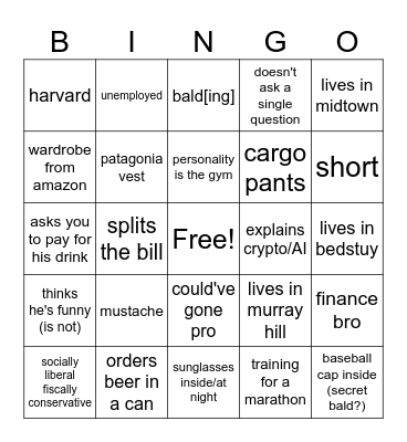 Dating in NYC Bingo Card