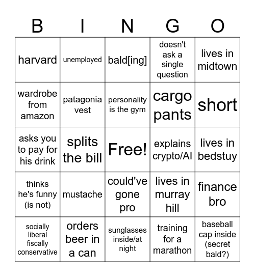 Dating in NYC Bingo Card