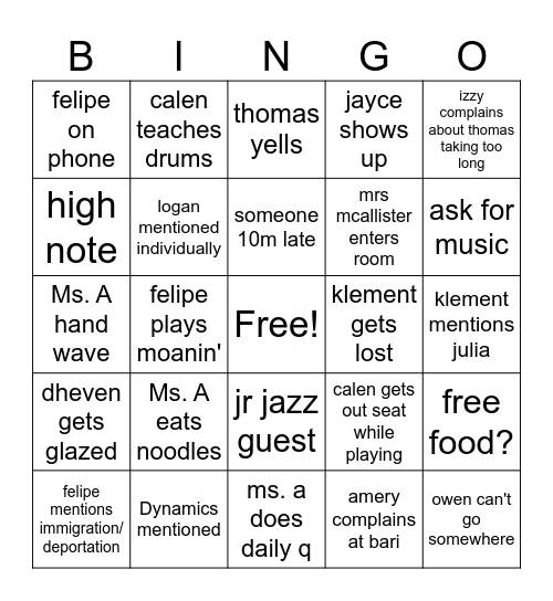 may 26 jazz bingo Card