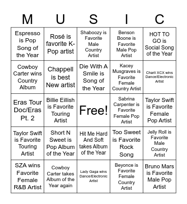 AMAs Bingo Card