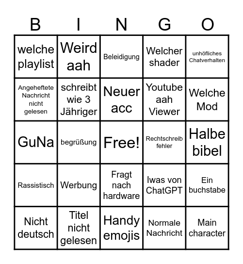 firstimechtatter Bingo Card