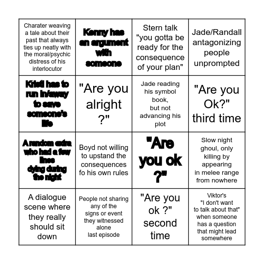 Any From Episode's Bingo Card