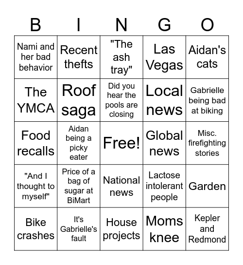 Grandma and grandpa bingo Card