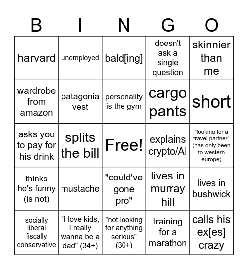 Dating in NYC Bingo Card