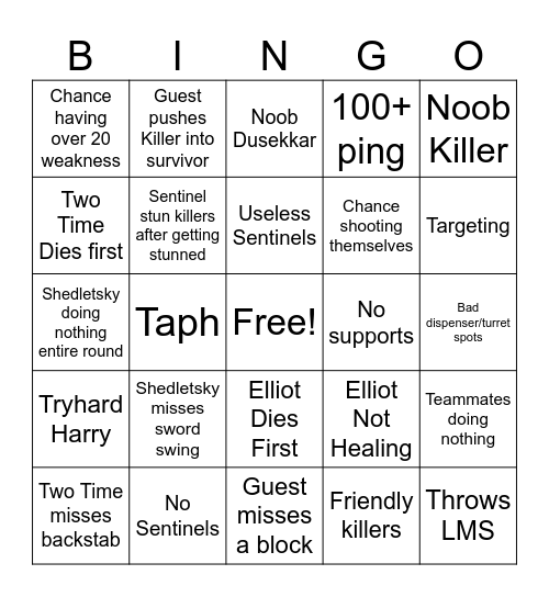 FORSAKEN Bingo Card