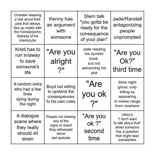 Any From Episode's Bingo Card