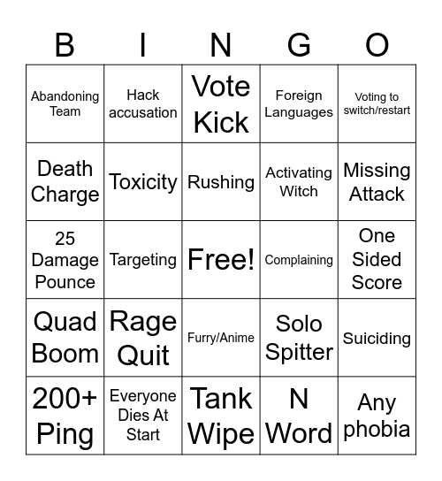 Left 4 Dead 2 Bingo Card