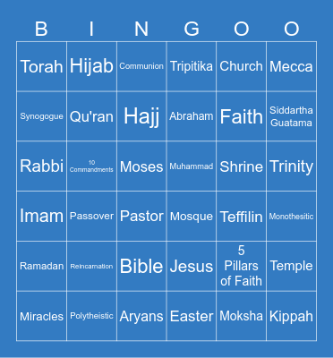 World Religions Review Bingo Card