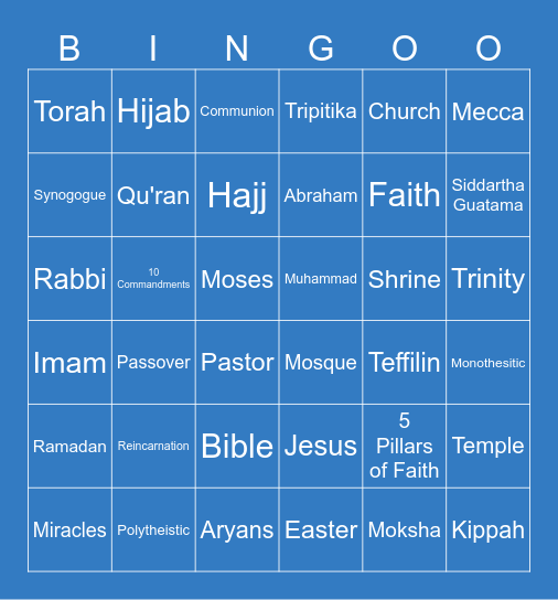 World Religions Review Bingo Card
