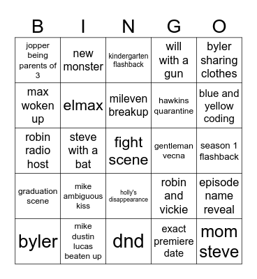 stranger things trailer Bingo Card